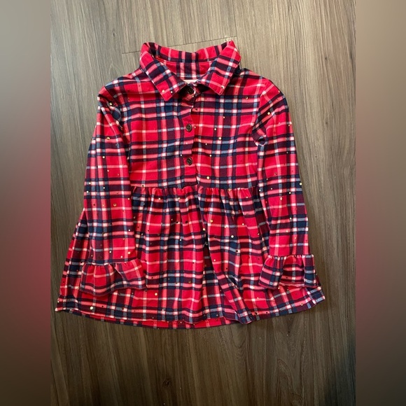 Little Lass Toddler Girls Red and Blue Sparkle Plaid Dress size 2T - Picture 3 of 4